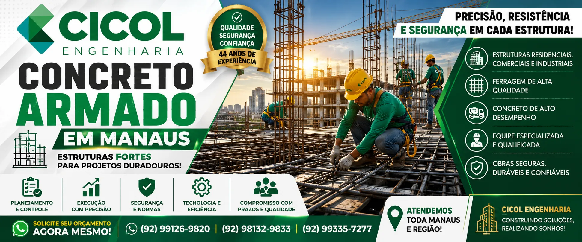 Concreto Armado em Manaus executado pela Cicol Engenharia especializada em lajes, vigas, pilares, fundações e estruturas residenciais, comerciais e industriais