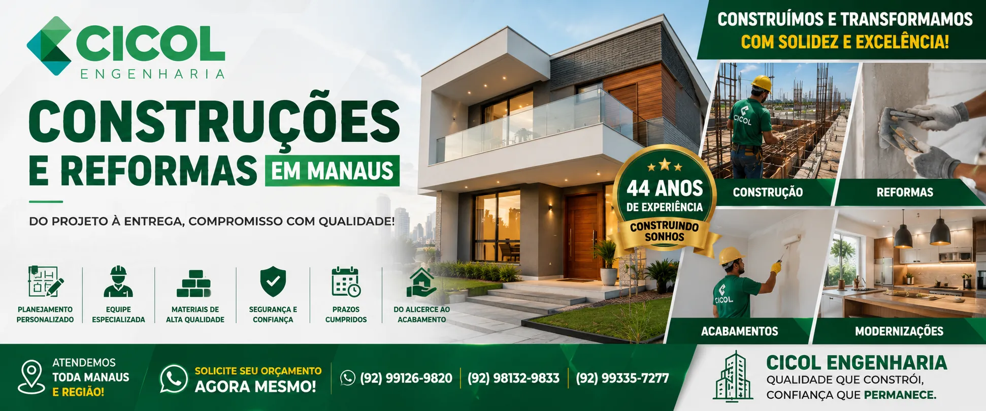 Construções e Reformas em Manaus executadas pela Cicol Engenharia especializada em obras residenciais, comerciais, industriais e reformas prediais