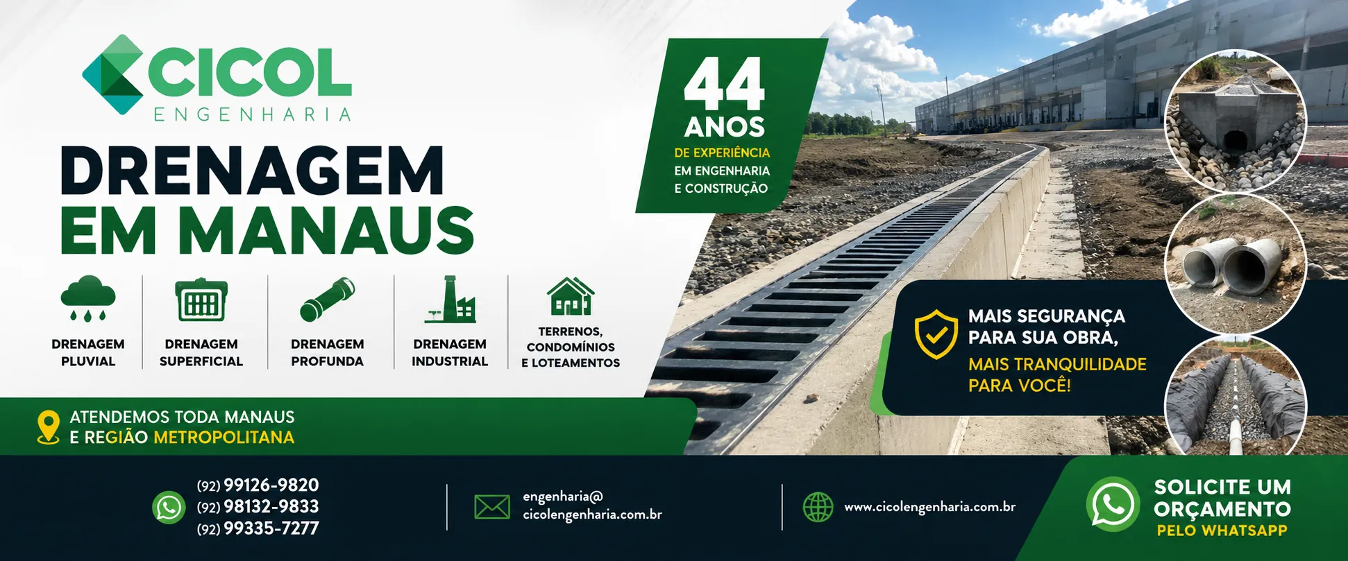 Drenagem em Manaus orçamento com empresa especializada em drenagem pluvial, drenagem profunda, drenagem para terrenos e galpões industriais