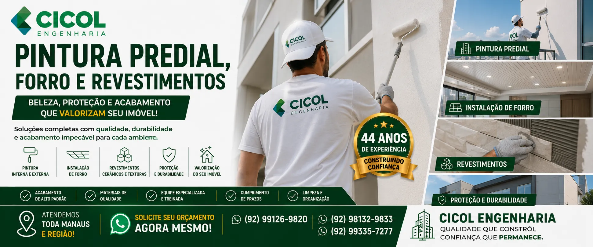 Pintura predial, forro de gesso, forro PVC e instalação de revestimentos em Manaus executados pela Cicol Engenharia