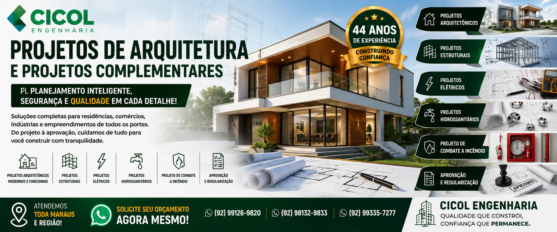 Projetos de arquitetura e projetos complementares em Manaus desenvolvidos pela Cicol Engenharia